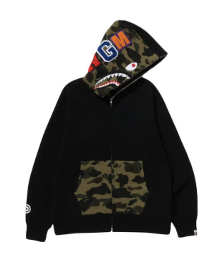 BAPE Shark Full Zip Hoodie - Black/Green Camo