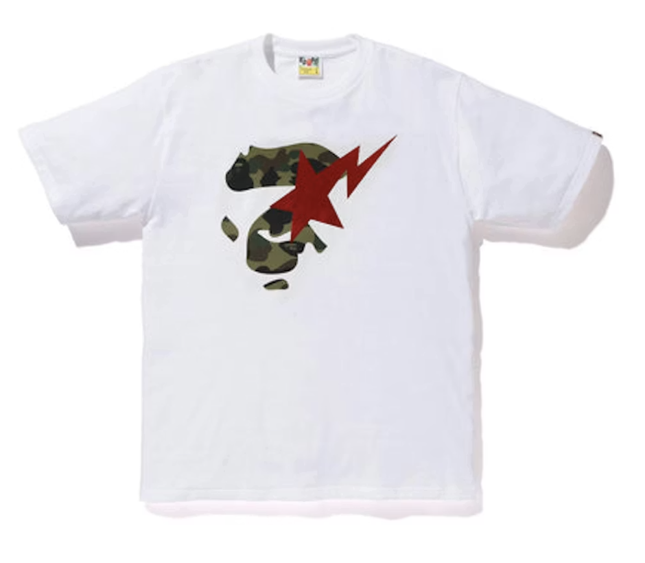 BAPE 1st Camo Ape Face Sta Tee - White/Green