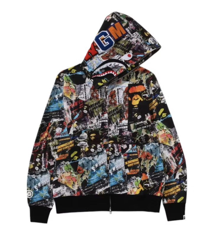 BAPE Flyer Pattern Shark Full Zip Hoodie - Multicolor