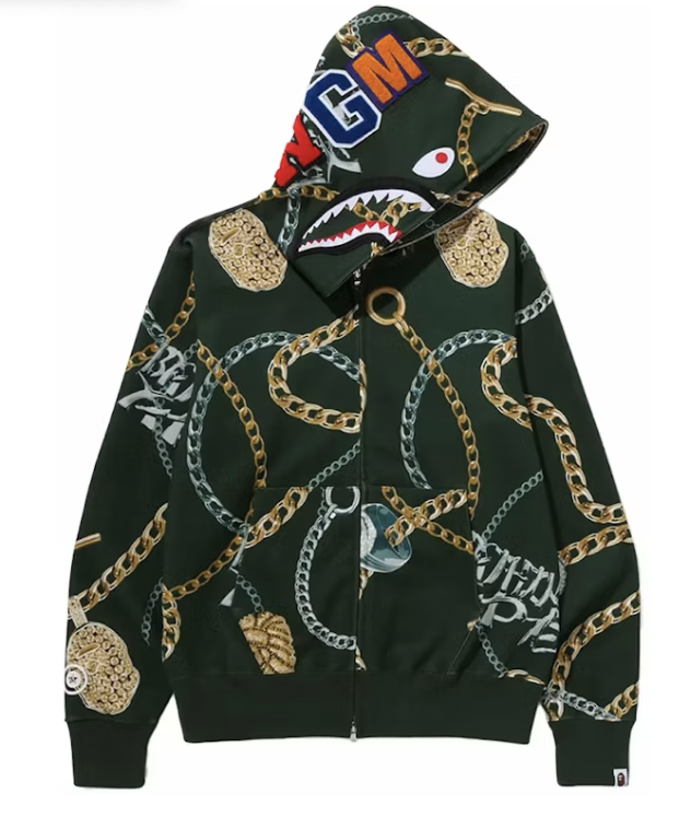 BAPE Jewels Shark Full Zip Hoodie - Green
