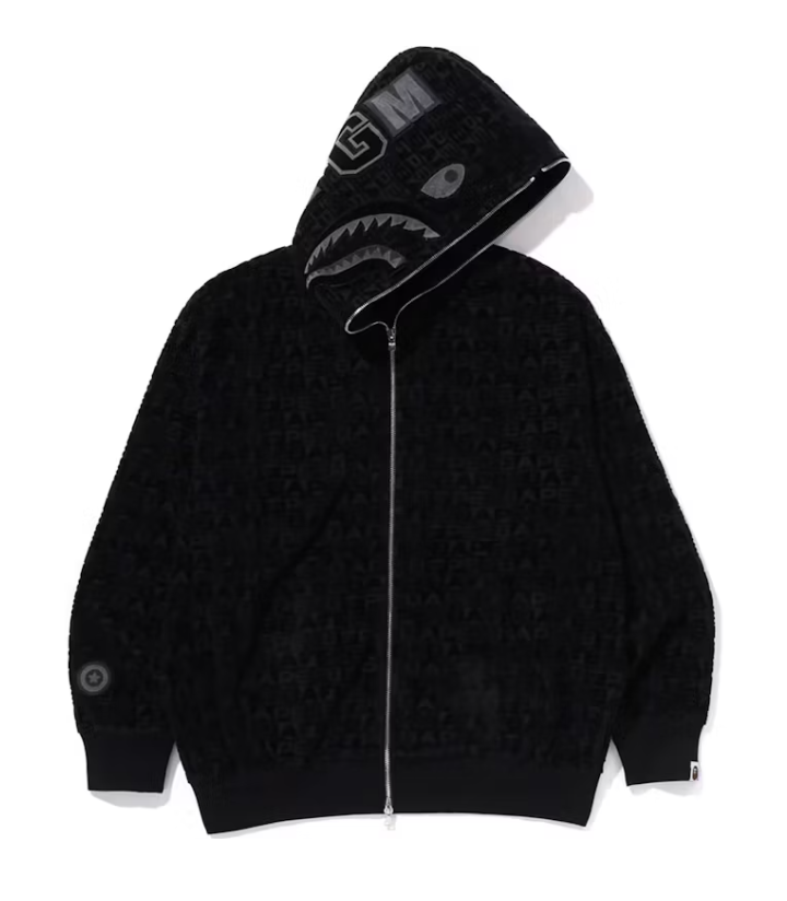BAPE Lux Sport Pattern Shark Relaxed Fit Full Zip Hoodie - Black