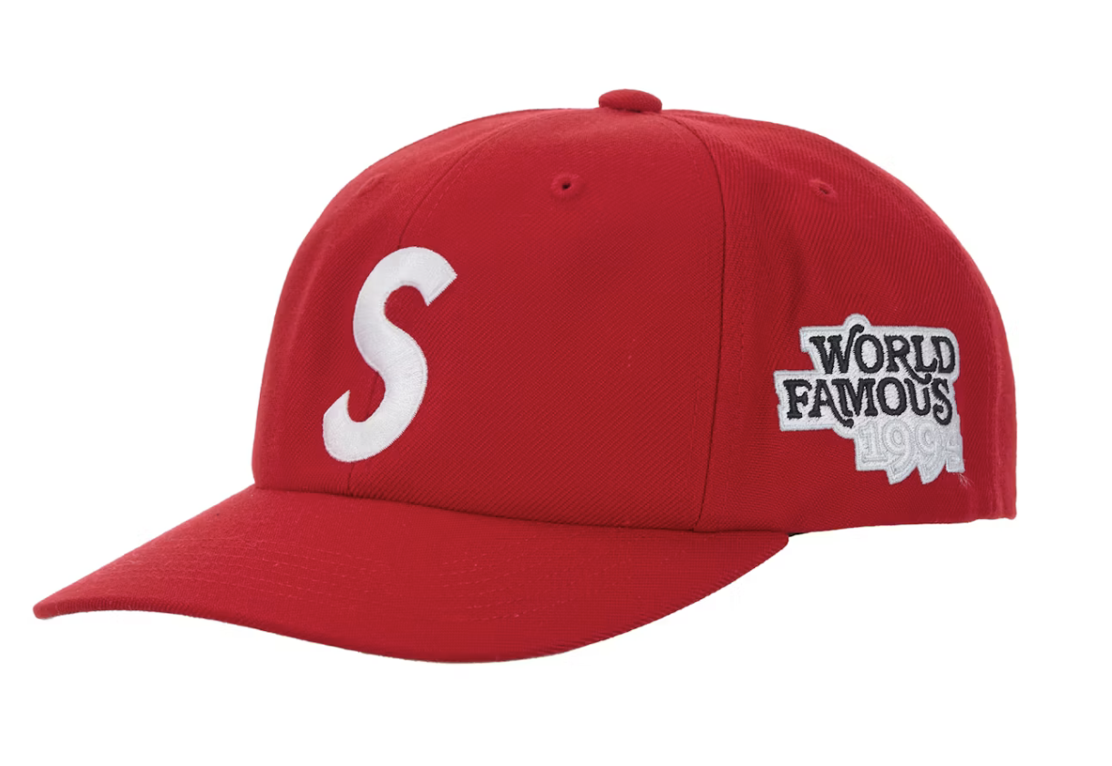 Supreme World Famous S Logo 6-Panel Hat - Red (SS26)