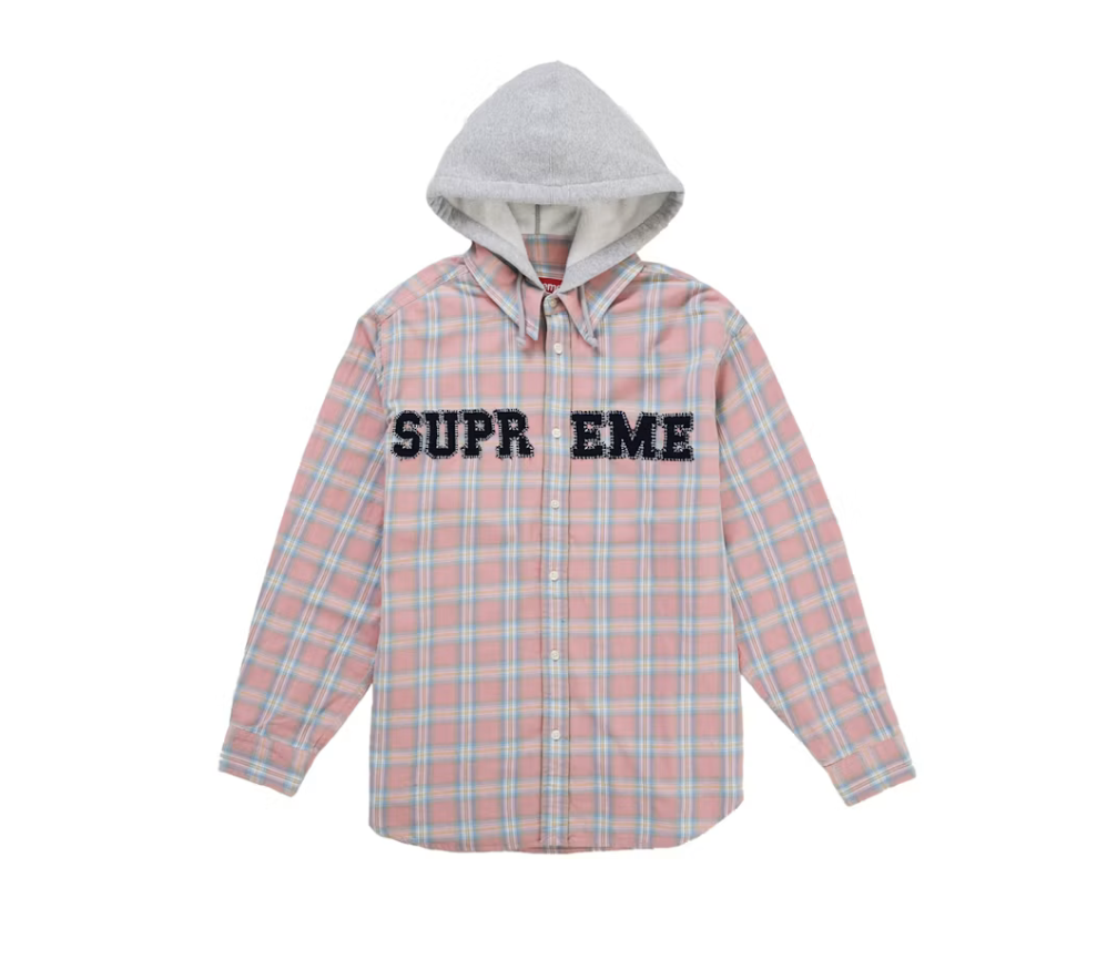 Supreme Applique Hooded Flannel Shirt - Pink (FW26)