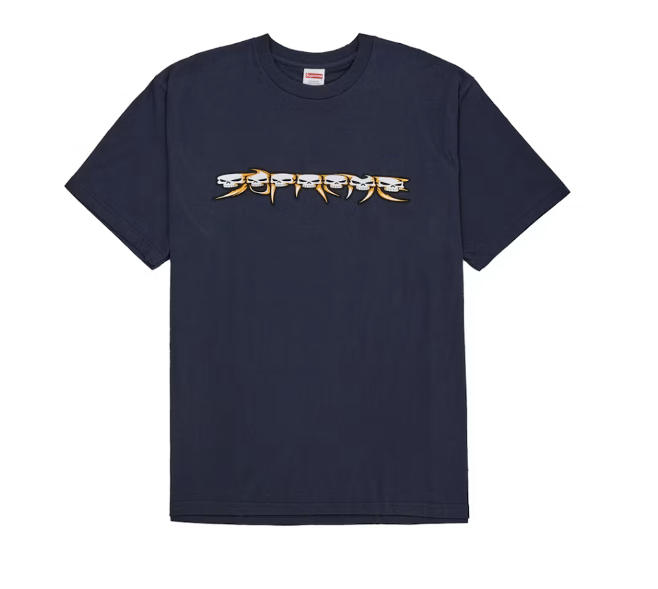 Supreme Skulls Spellout Tee - Navy (FW26)