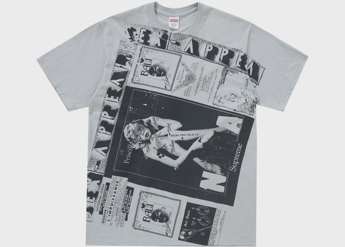 Supreme Collage Tee in Cement (SS24) showcasing a graphic collage design