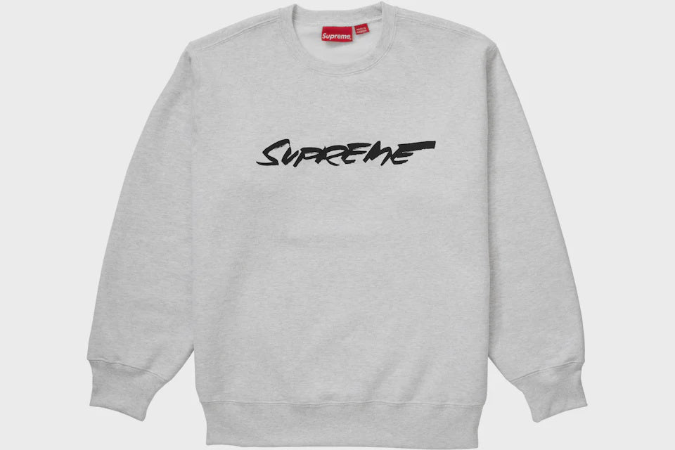 Supreme Futura Logo Crewneck in Ash Grey from the FW20 collection, a stylish and comfortable addition to your wardrobe