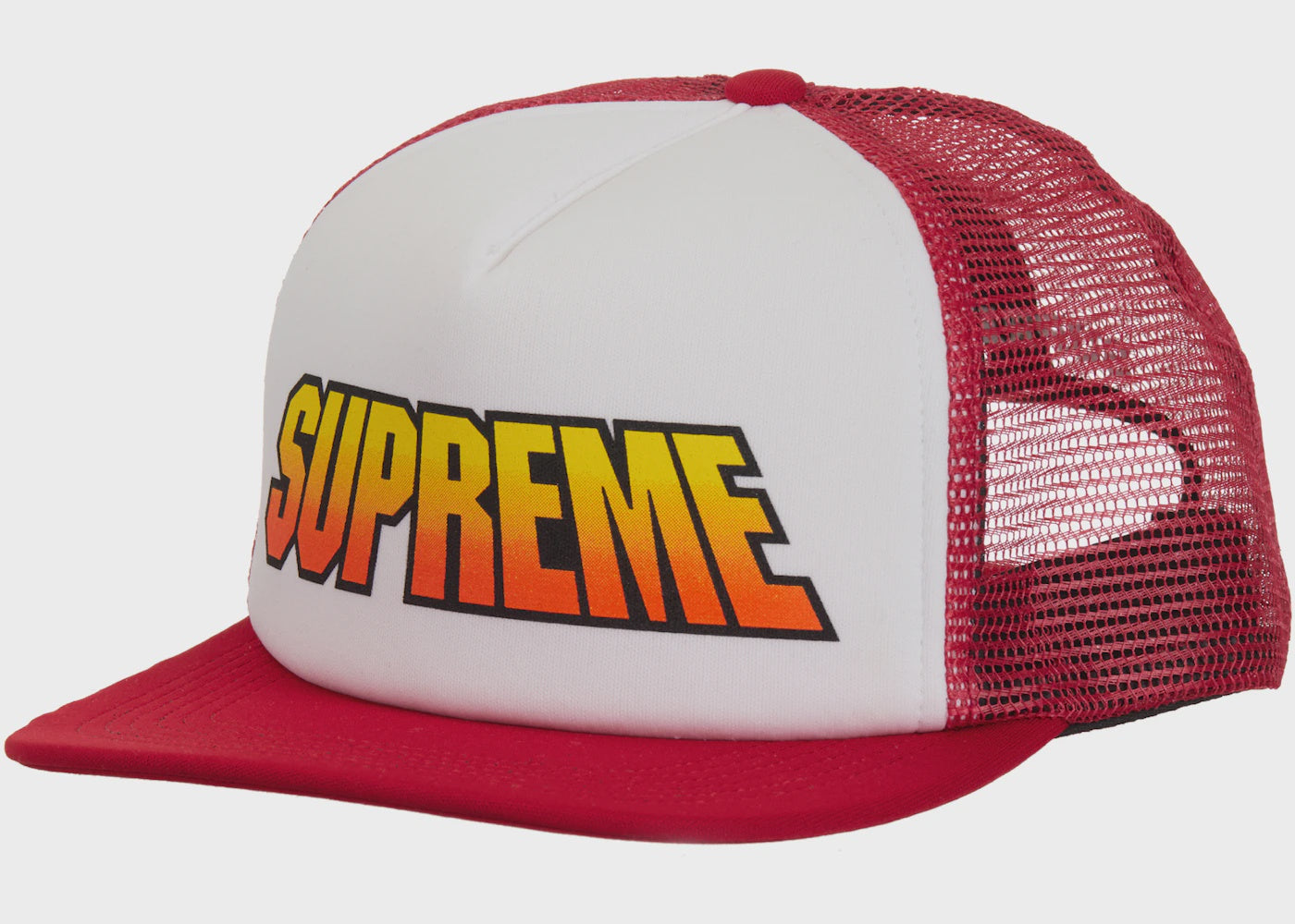 Red Supreme Gradient Mesh Back 5-Panel hat with stylish design