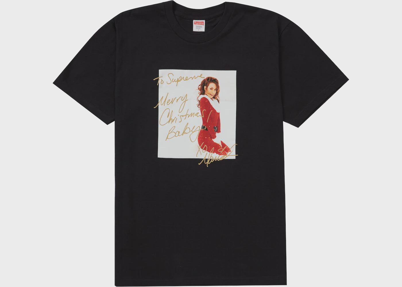 Supreme Mariah Carey Tee in Black from FW20 collection, featuring iconic singer's portrait and brand logo