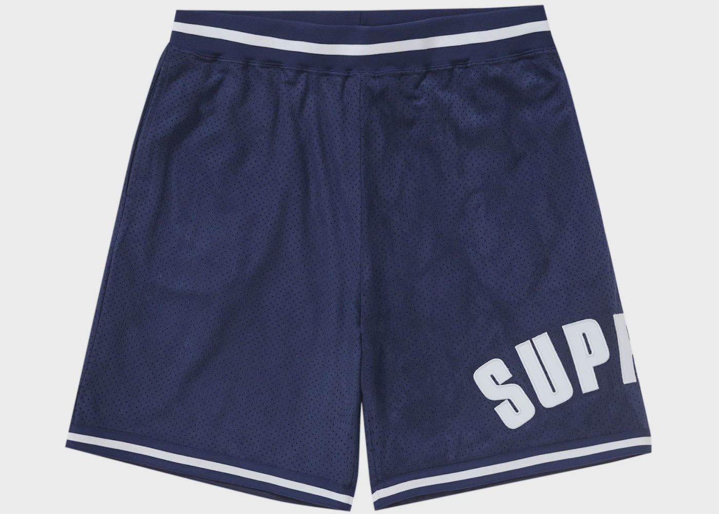 Supreme Ultrasuede Mesh Short in Navy (SS24) with comfortable and breathable fabric for active wear