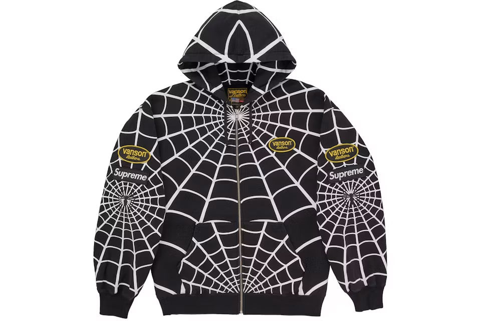 Supreme Vanson Leathers Spider-Man Zip Up Hoodie - Black (SS26)