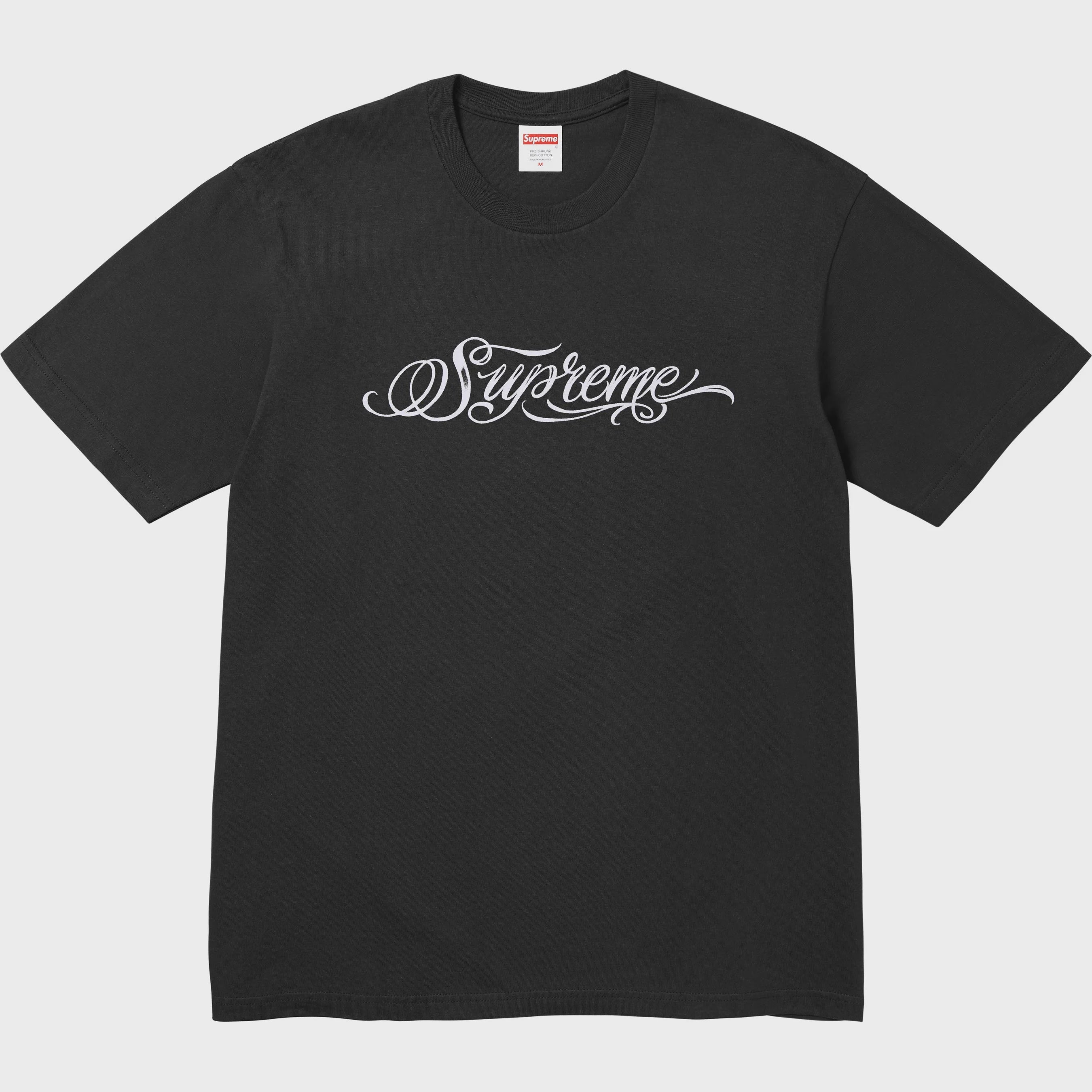 Black Supreme Script Tee from Fall/Winter 24 collection, featuring iconic logo design