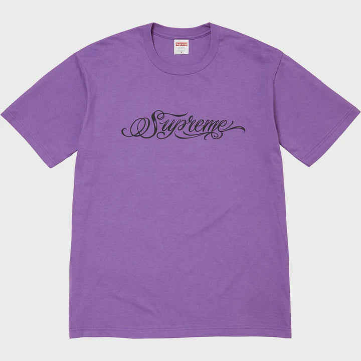 Supreme Script Tee in eye-catching purple color from the FW24 collection