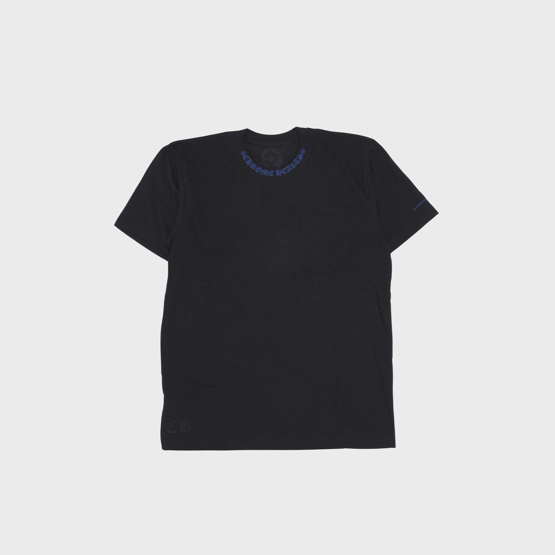 Black and blue Chrome Hearts Neck Logo T-Shirt, brand new deadstock men's casual apparel