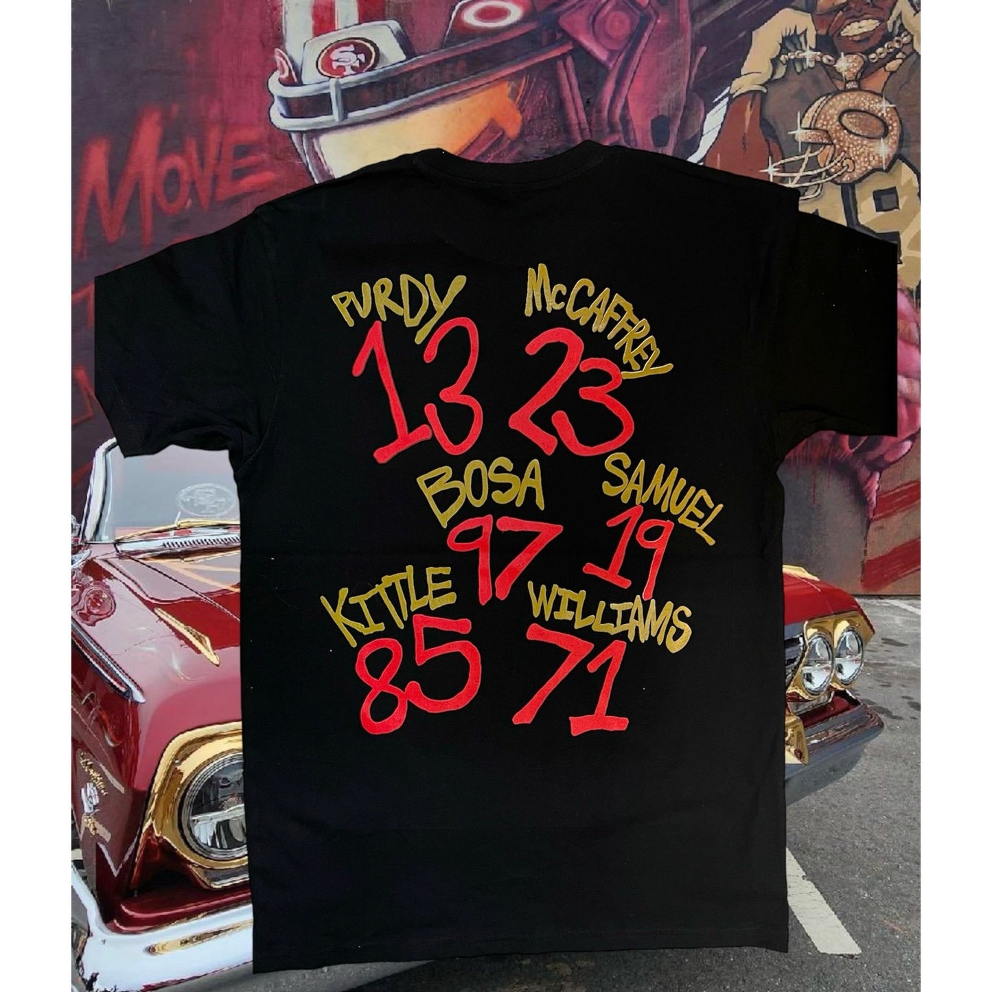 High-quality black tee with SF Faithful Niner Gang 2024 design