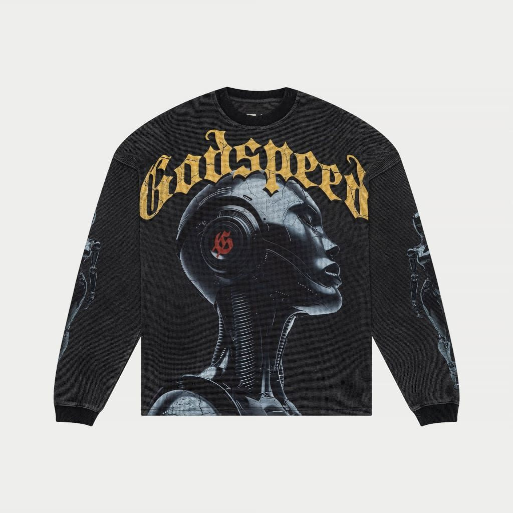 Godspeed Alexa Thermal Long Sleeve in Black Wash, crafted from 10oz mid-weight washed fabric
