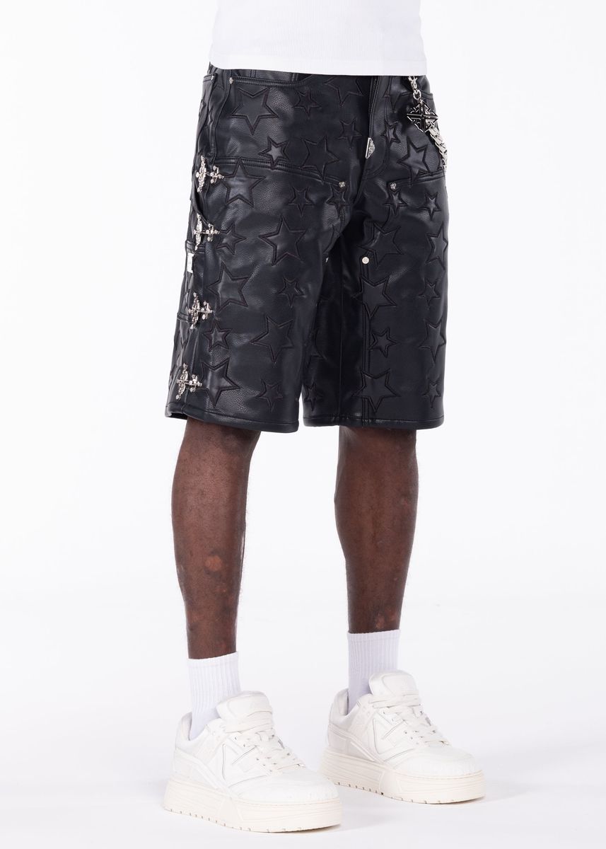 Guapi Obsidian Black Stars Leather Shorts