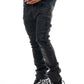 Rear view of Vicious Embellished Wax Coated Black Denim Jeans highlighting back pockets and embellishment details