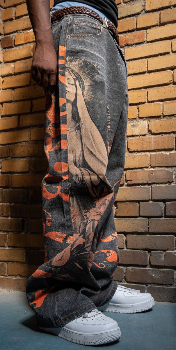 Amor Jeans Digital Print Black Baggy Jeans (RM201B)