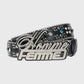 Luxurious black gator embossed belt with layered crystals and pyramid studs