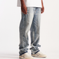 Embellish Spencer Light Bleach Denim Jeans EMBSP25-134 - Front view of light wash denim jeans with distressed details and embellishments