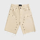 Homme + Femme "Arsenal" Studded Denim Shorts - Cream