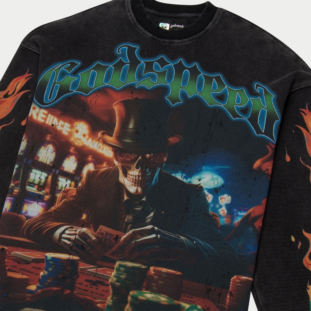 Oversized fit, mid-weight washed fabric thermal with digital art piece