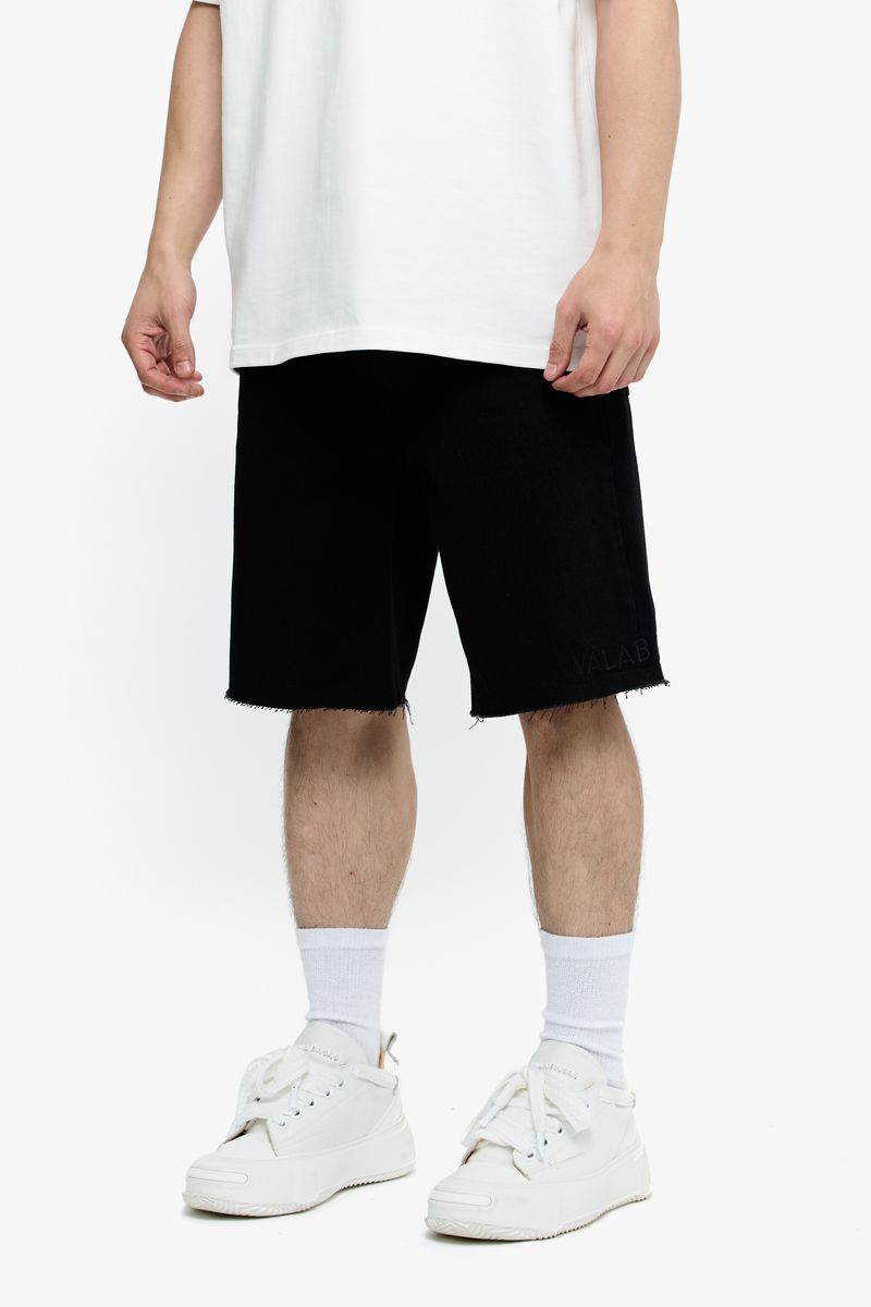 Long description of Valabasas Mr Shorts in black denim featuring stylish, casual men's summer fashion