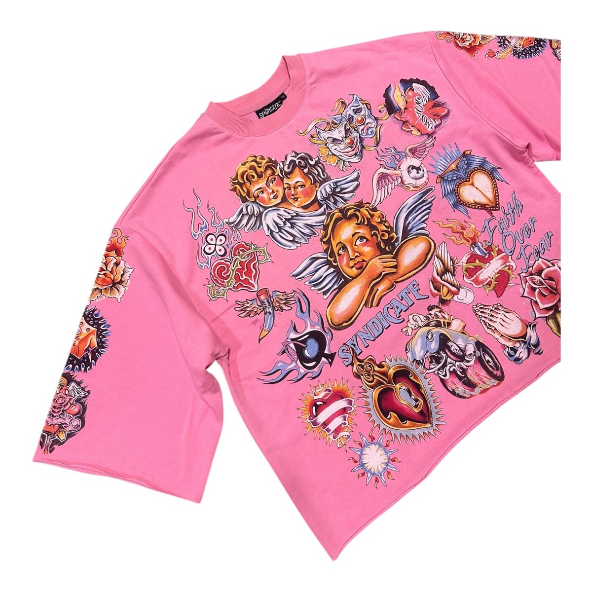 Light pink Syndicate Faith Crop Tee with trendy appearance and high-quality fabric