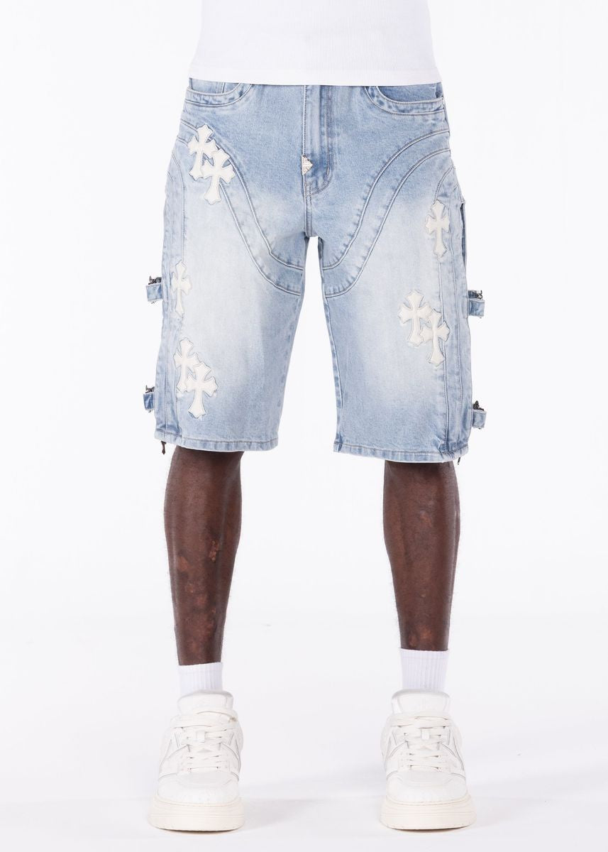 Guapi Aqua Blue Cross Buckle Shorts