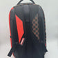 Full view of the Sprayground Taz Destroy Backpack with dimensions 18x115x65 inches, made from 100% PVC material for durability