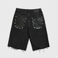 Homme + Femme "Arsenal" Studded Denim Shorts - Black