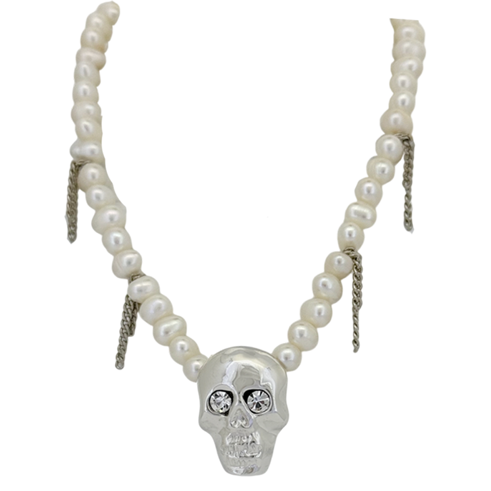 BB Simon Silver 925 Single Skull Pearl Necklace - Clear