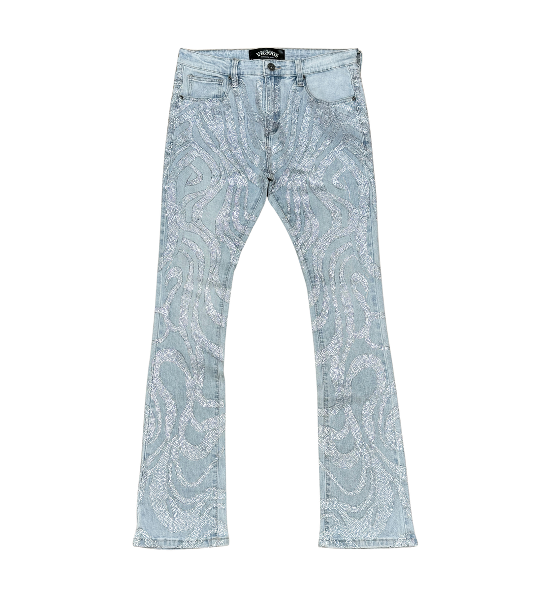 Vicious Indigo Blue Embellished Denim Jeans with intricate bead embellishments