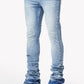 Close-up of the front pocket and button detail of the Guapi Pacific Blue Basics Stacked Denim