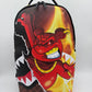 Close-up of the Sprayground Diablo Fire Tear DLXSV Backpack showcasing its 18-inch height and eye-catching artwork