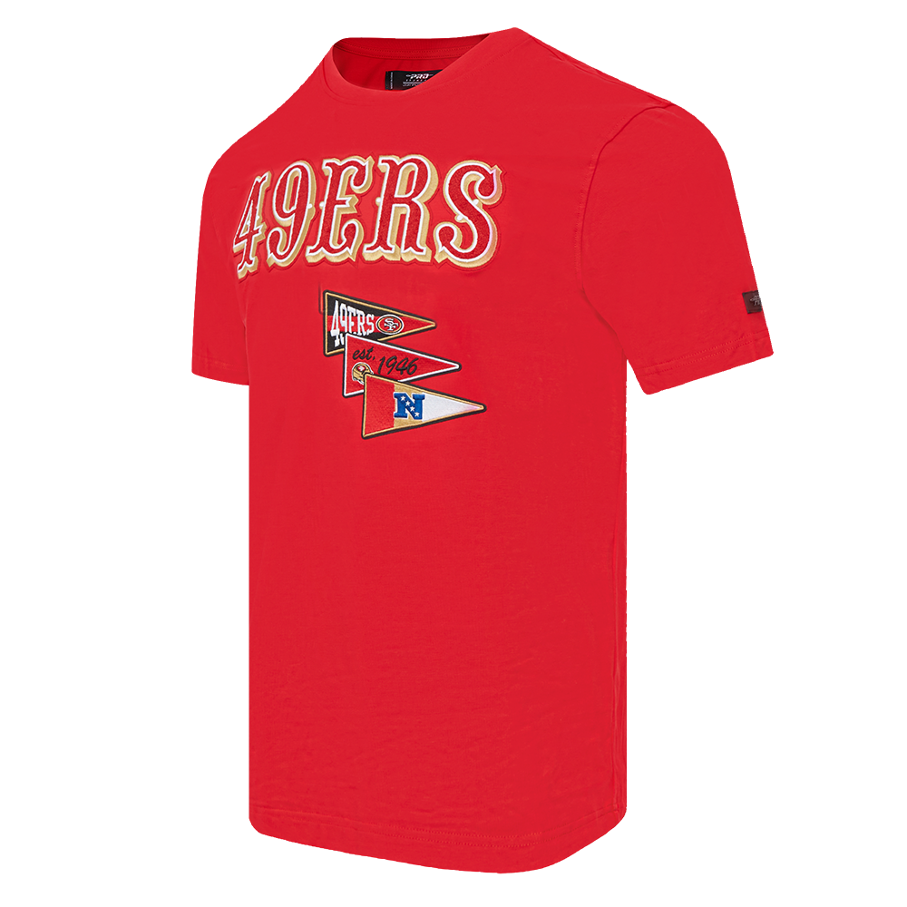Comfortable and breathable fabric design perfect for game days and casual wear in bold red color with pennant-themed graphics