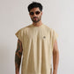 Close-up of the PURE Monclair Horses Cream Sleeveless Tee emphasizing the fabric texture and box fit design