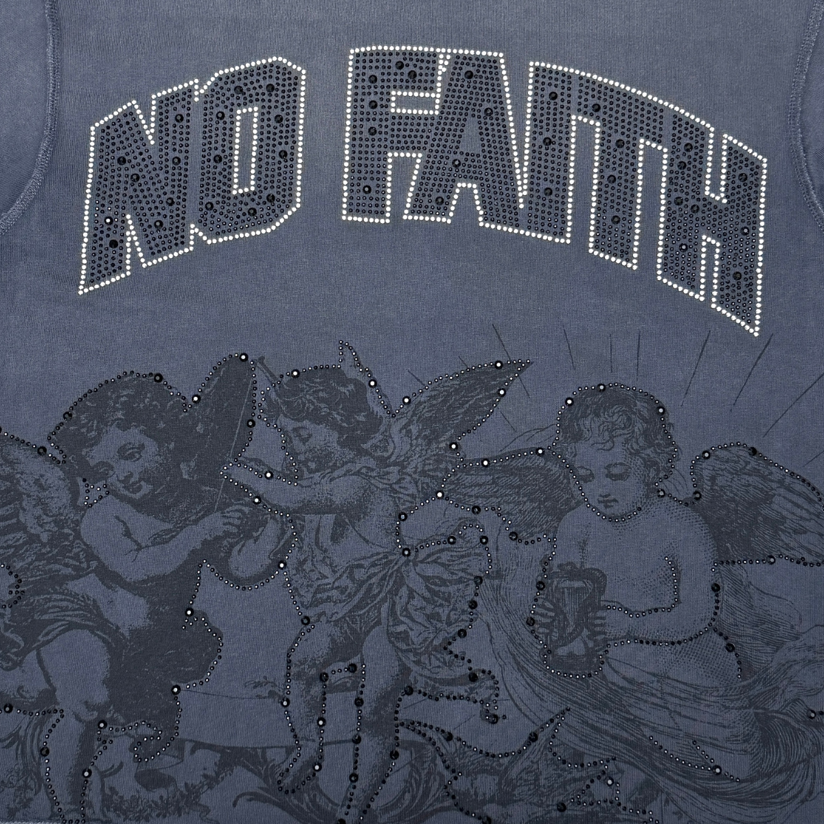 Rare Peace "No Faith Baby Angels" Rhinestone Dark Grey Tee