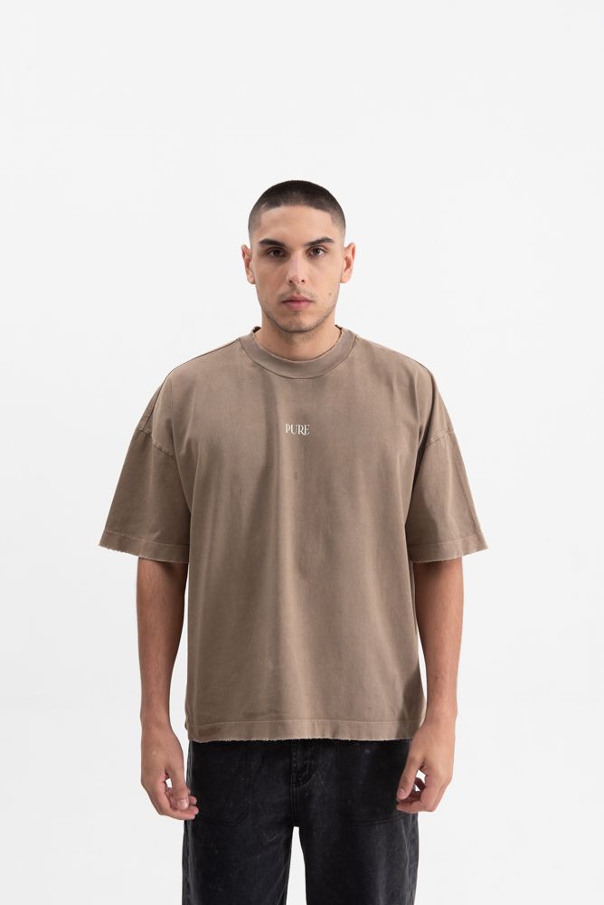 A brown oversized PURE Knockout Gloves T-shirt made from 100% cotton with 250g fabric weight