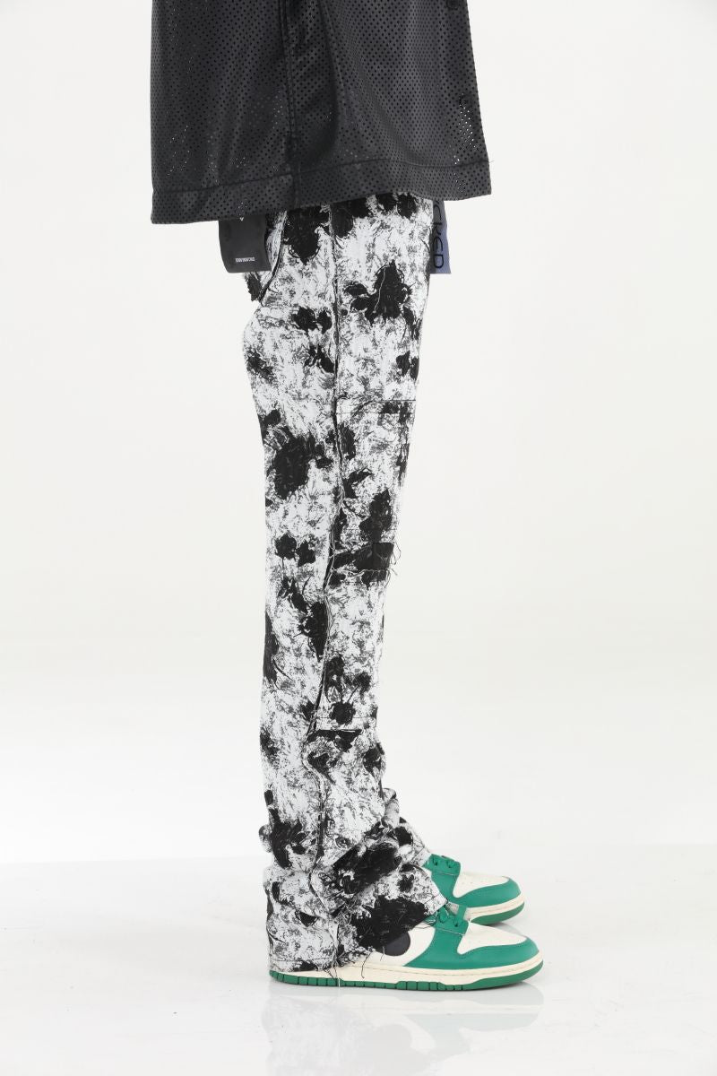 Stylo Tapestry Stacked White Black Denim Jeans - stylish and elegant