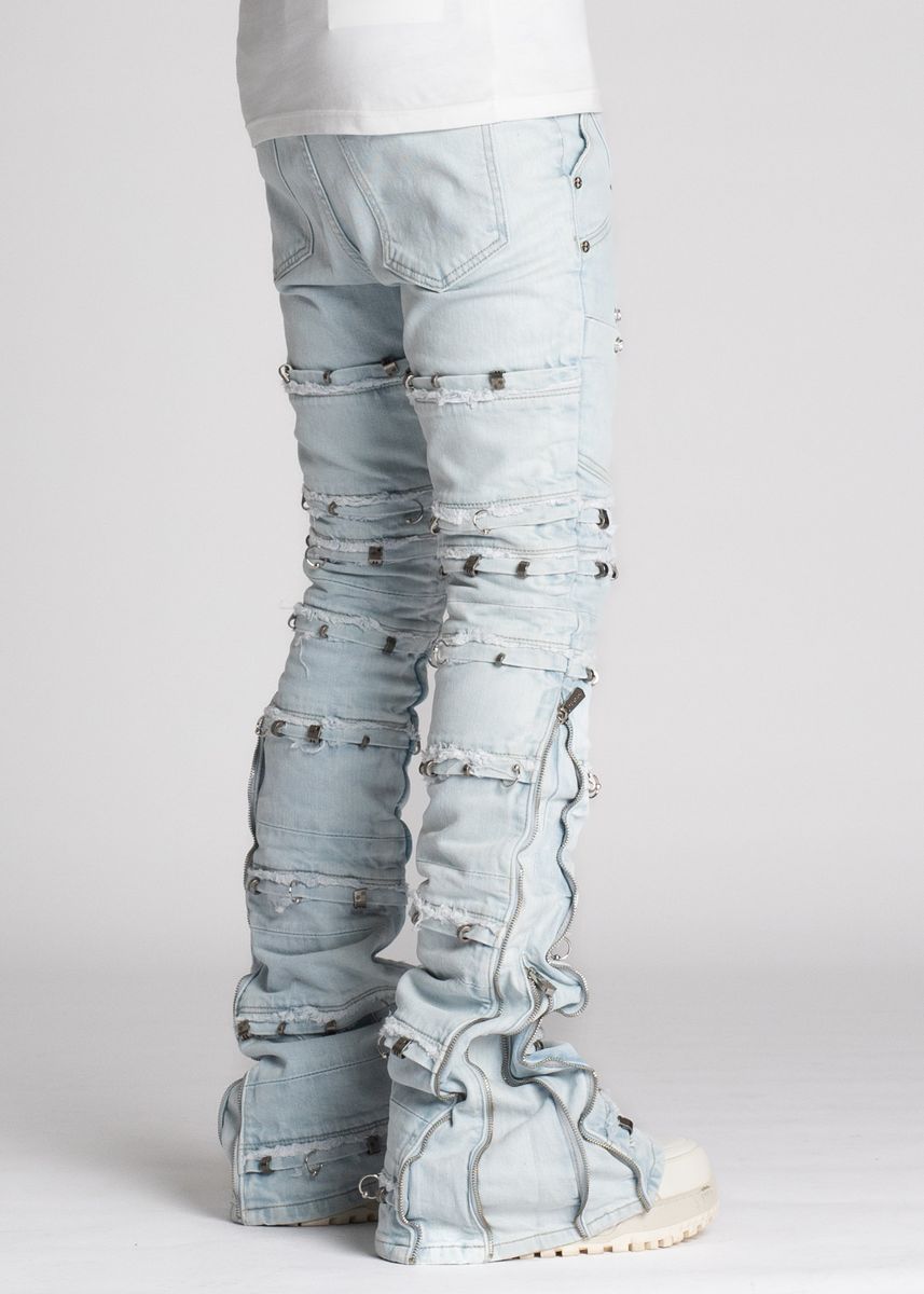 Guapi Aqua Blue Stacked Piercing Denim Jeans