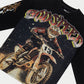 Long sleeve shirt in black wash featuring detailed artwork, limited to 444 pieces, with a mid-weight 10oz fabric and decorative stones around the crown