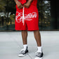 Fashionable red shorts with signature logo, perfect for everyday wear