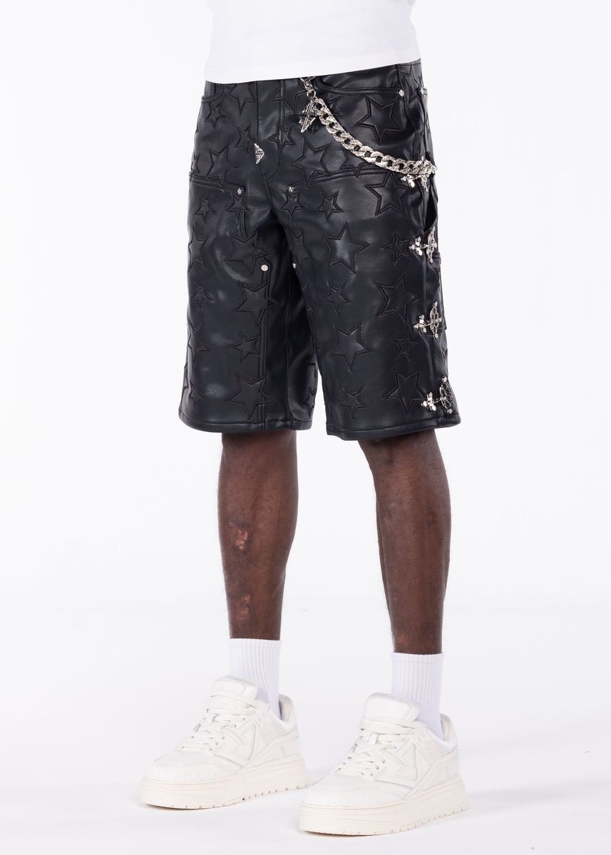 Guapi Obsidian Black Stars Leather Shorts