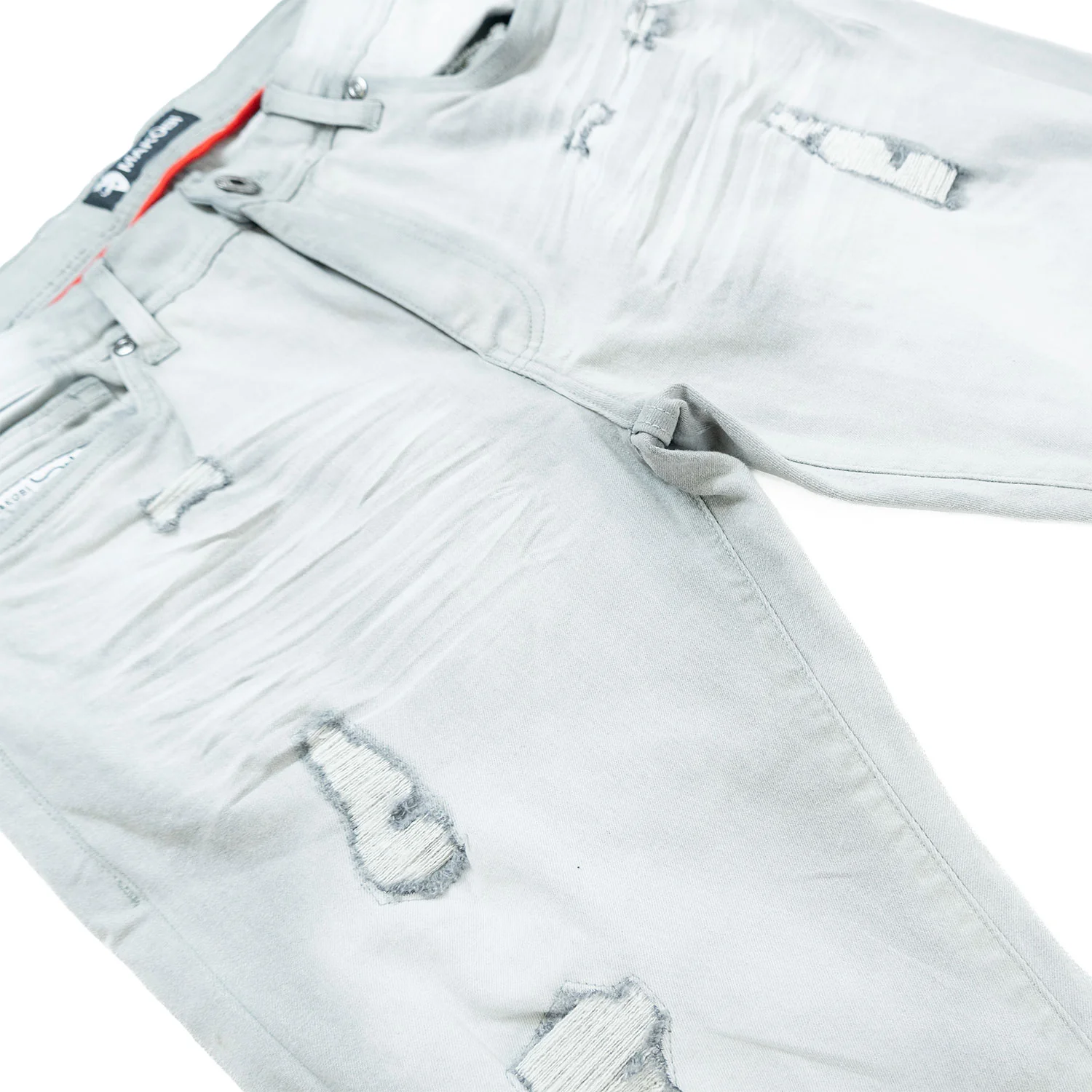 Full-length image of Makobi Moreli Grey Denim Jeans M1979 demonstrating versatile style suitable for casual wear