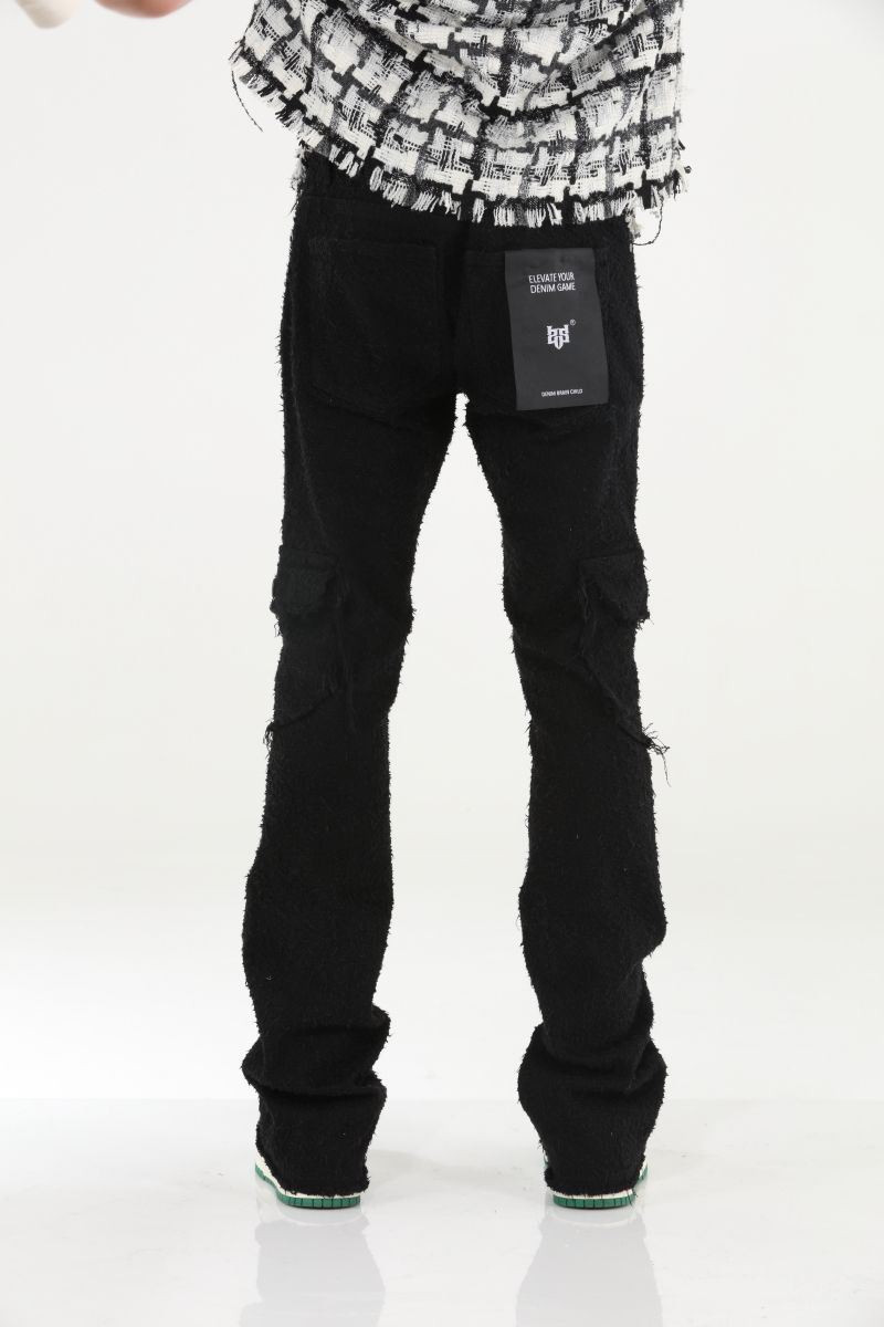 Stylo Rockstar Wool Black Stack Flare Jeans with a trendy and flattering silhouette