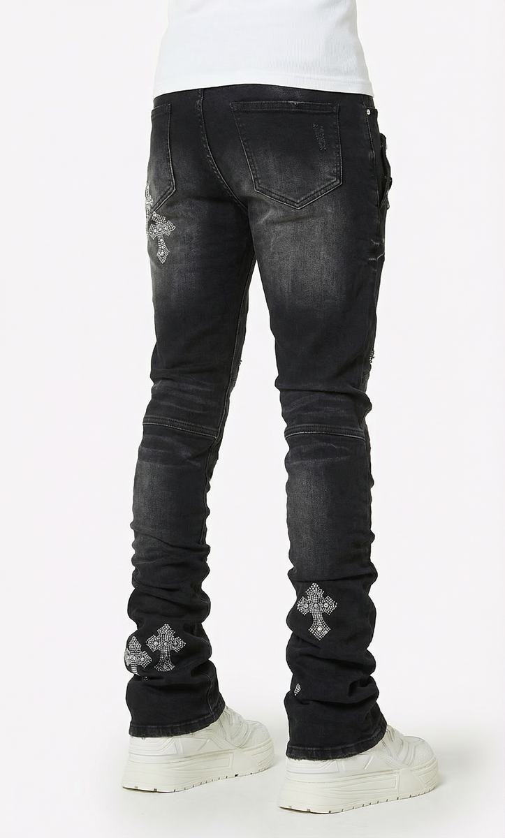 Guapi Obsidian Cross Black Faded Denim Jeans