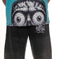 Back view of the VC5104 Black Denim Shorts highlighting rhinestone accents and distressed hem