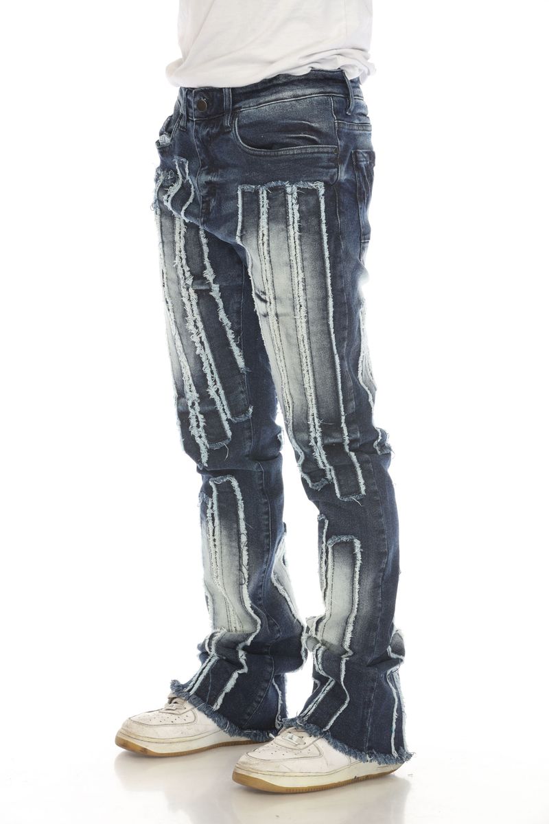 LS-02 Blue Washed Stacked Flare Jeans with a flattering fit