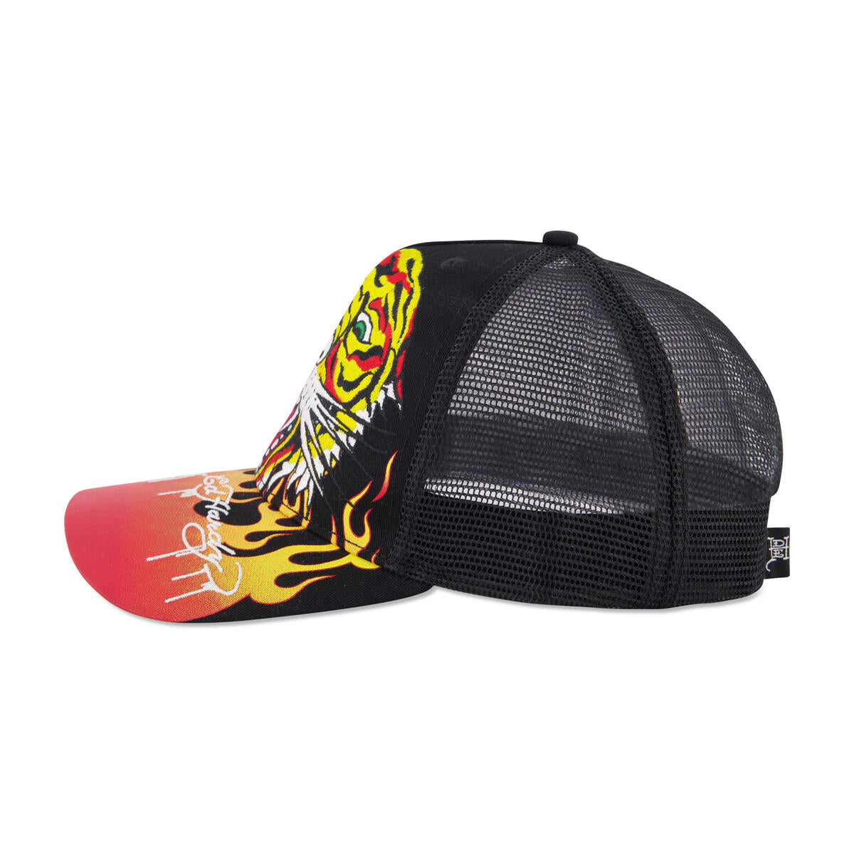 Ed Hardy Embroidered Tiger Flame Trucker Hat - Black